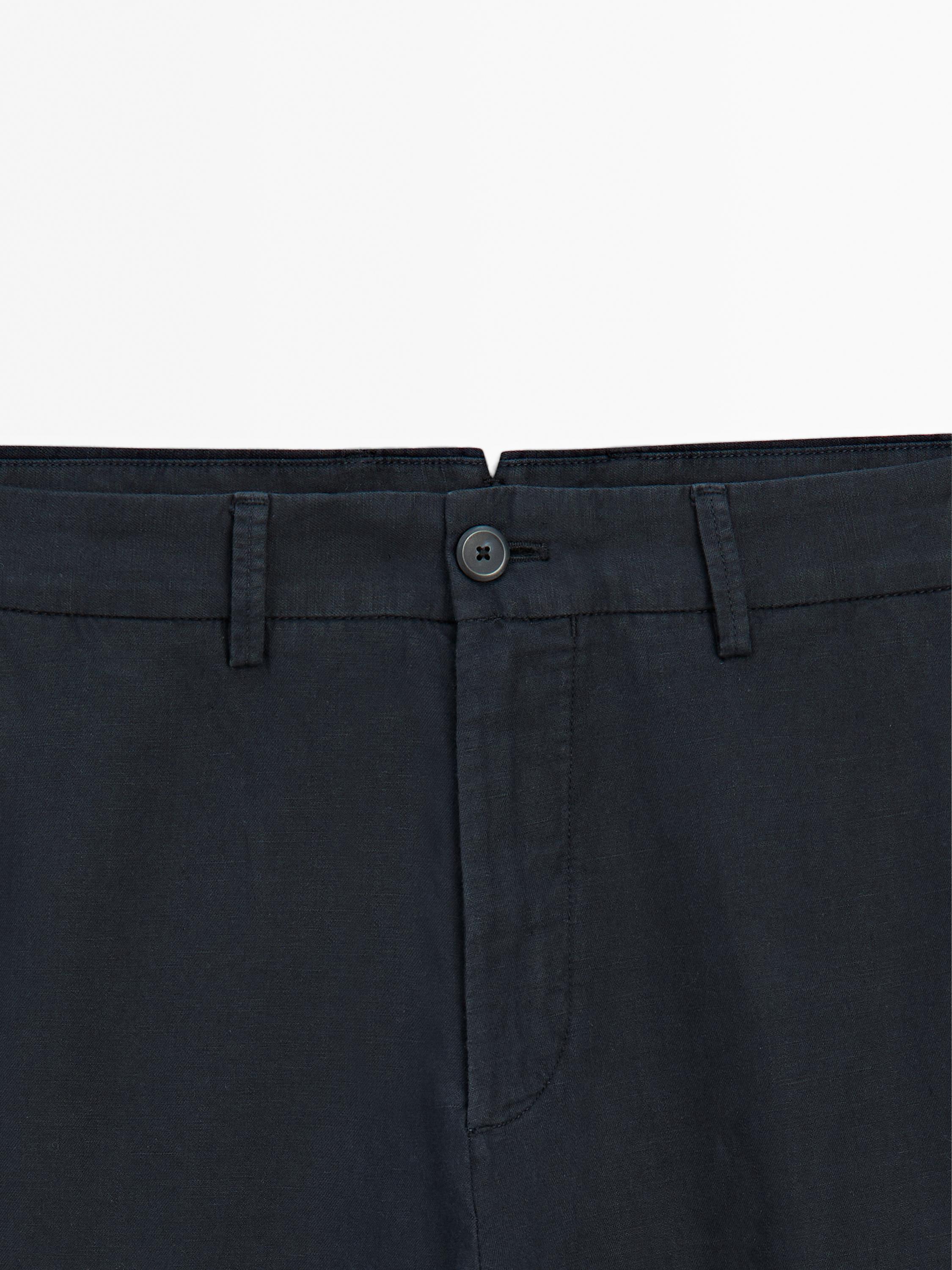 Cotton and linen blend tapered fit trousers